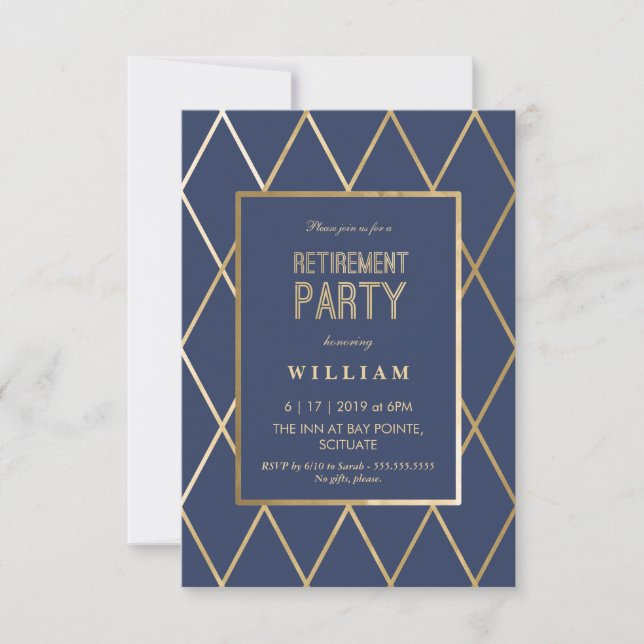Ruhestands-Party Einladung - Gold elegant, Trendy (Vorderseite)