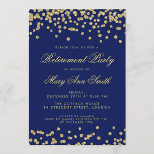 Ruhestands-Party-GoldGlitzerconfetti-Marine-Blau Einladung