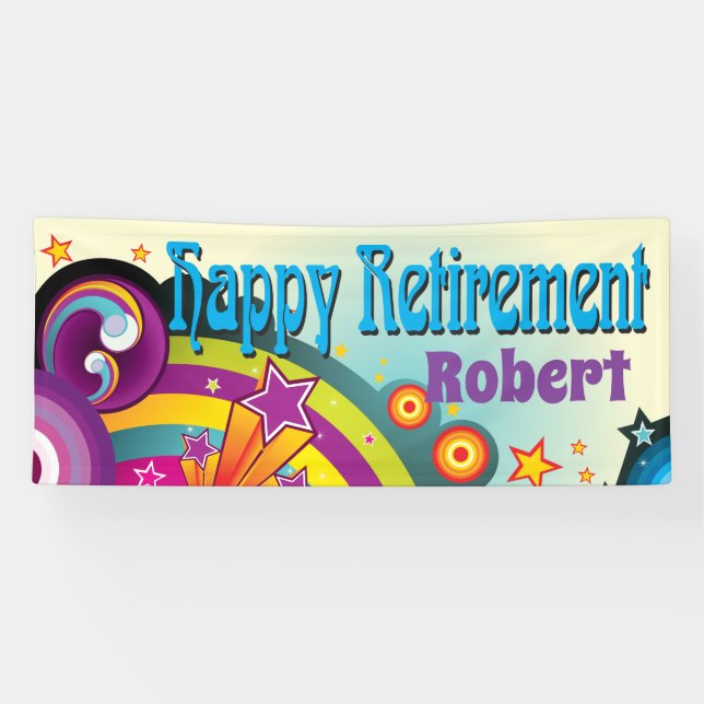 Ruhestands-Party mit retro 70er Hippiekunst Banner (Horizontal)