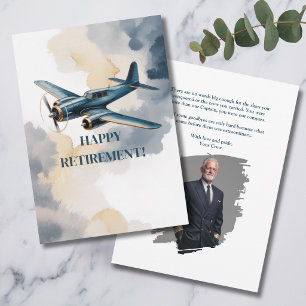 Ruhestands-Pilot-Foto-Flugzeug-Besatzung Blau Gold Einladung