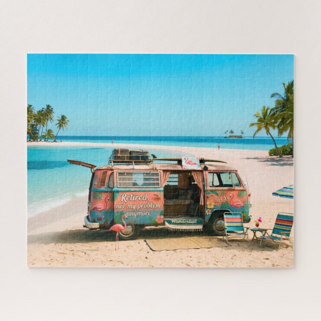 Ruhestands-Themen-Van am tropischen Strand (Horizontal)