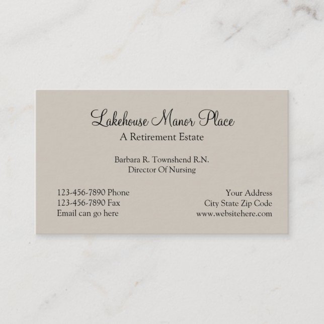 Ruhestands-Zuhause Visitenkarte (Vorderseite)