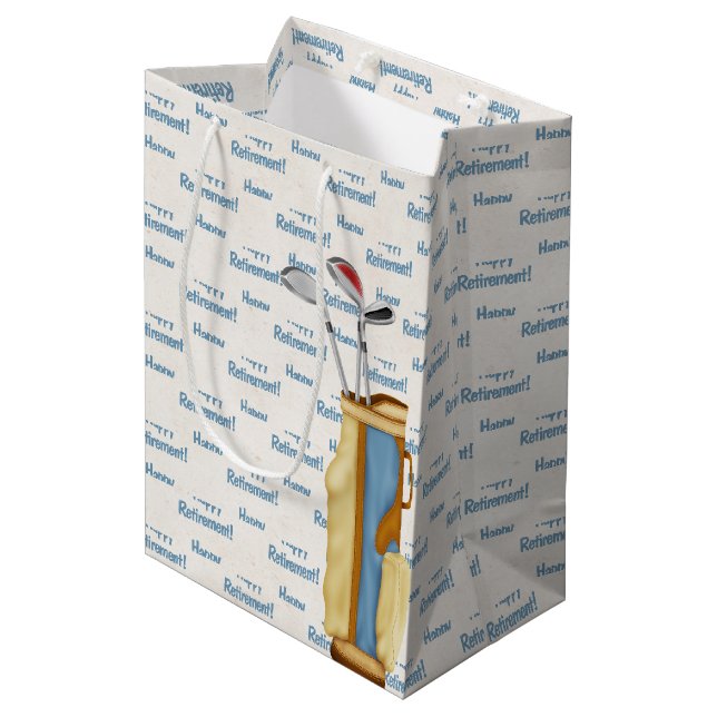 Ruhestandsacktasche mit Schlägern Mittlere Geschenktüte (Vorderseite Schrägansicht)