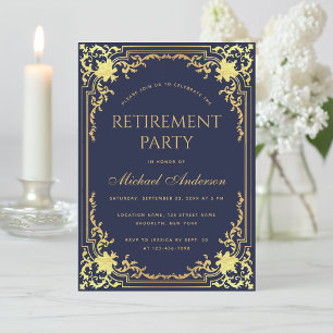 Ruhestandsfeier Navy Blau Elegante Faux-Goldfolie Einladung