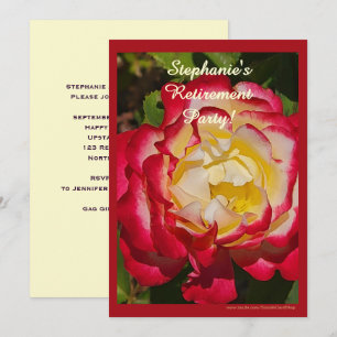 Ruhestandsfeier Rot und Gold Rose Blumen Makro Einladung