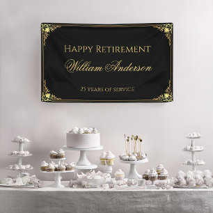 Ruhestandsfeier Schwarz Gold Vintage Elegantes Skr Banner