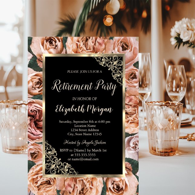 Ruhestandsregelung für elegante Rose aus Gold Einladung (Von Creator hochgeladen)