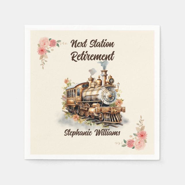 Ruhestandsreise Themengebrauch Party Vintager Zug Serviette (Vorderseite)