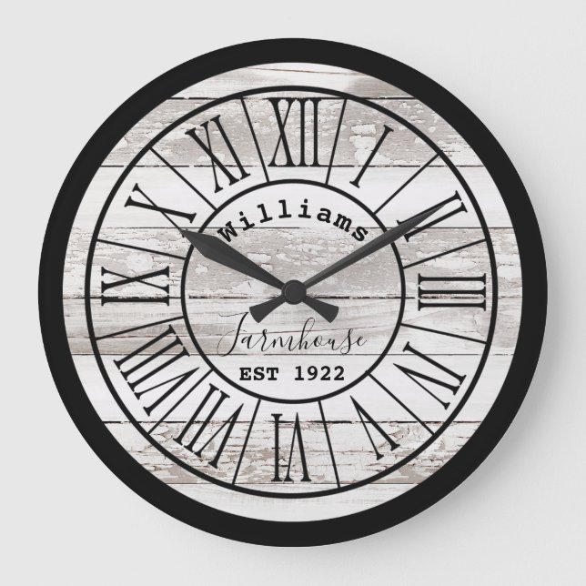 Ruhestörendes Weiß-Bauernhaus Familienname Große Wanduhr (Vorderseite)