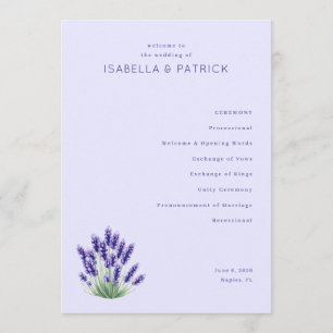 Ruhevolles Lavendel Blumen Hochzeitsprogramm Programm