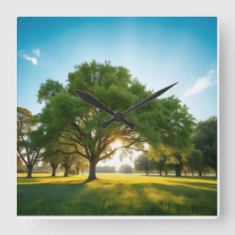 Ruhezeit mit einem großen Baum Quadratische Wanduhr