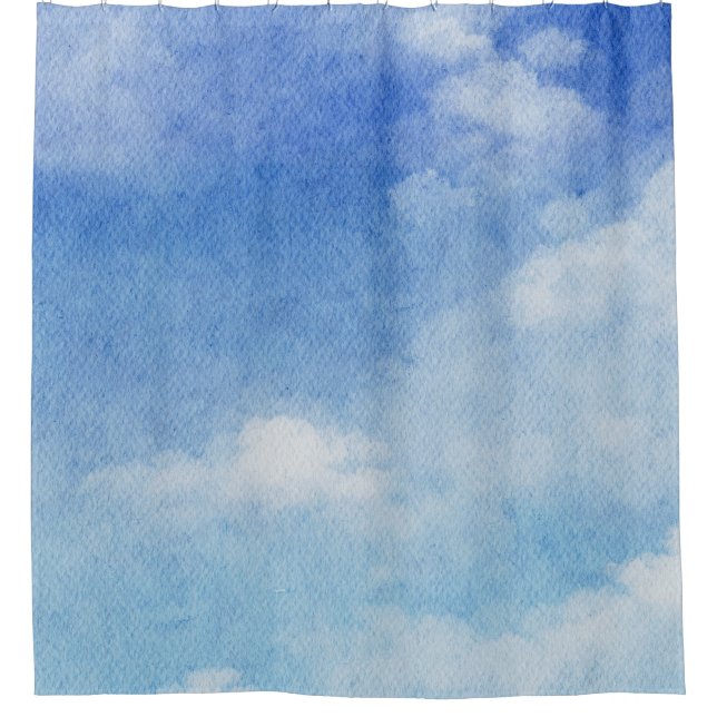 Ruhig Custom Sky Dreams Wasserfarbe Blau & Weiß Duschvorhang (Vorderseite)