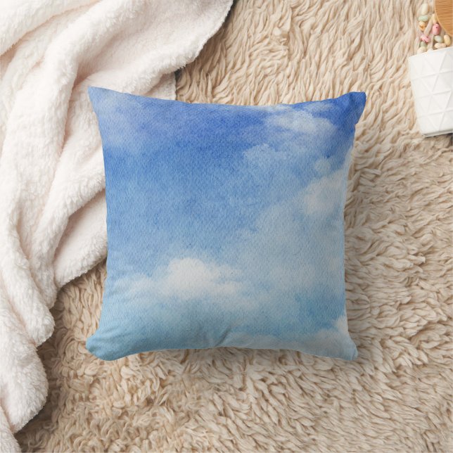 Ruhig Custom Sky Dreams Wasserfarbe Blau & Weiß Kissen (Decke)