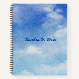 Ruhig Custom Sky Dreams Wasserfarbe Blau & Weiß Notizbuch