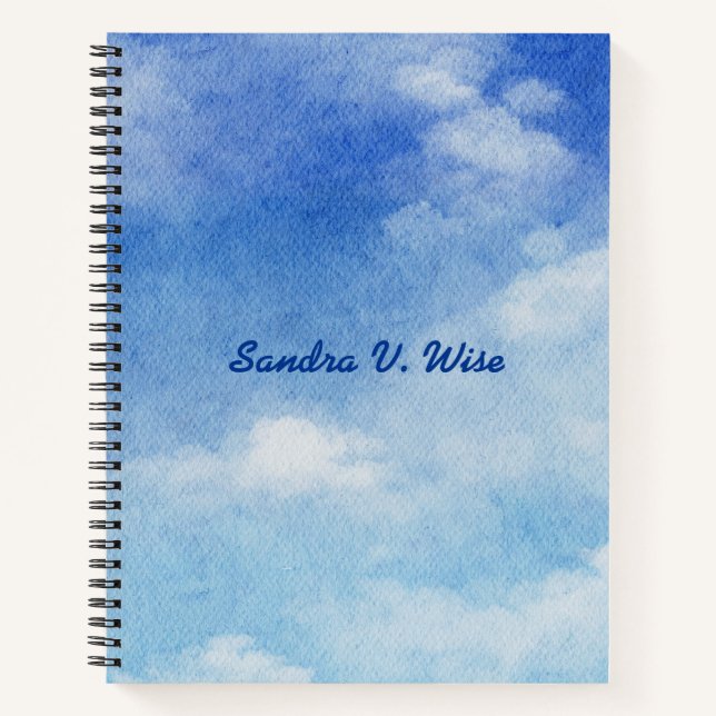 Ruhig Custom Sky Dreams Wasserfarbe Blau & Weiß Notizbuch (Vorderseite)