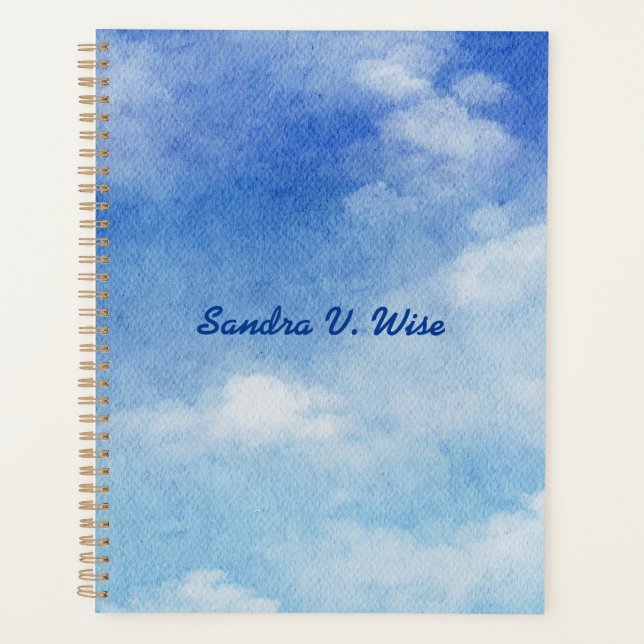 Ruhig Custom Sky Dreams Wasserfarbe Blau & Weiß Planer (Vorderseite)