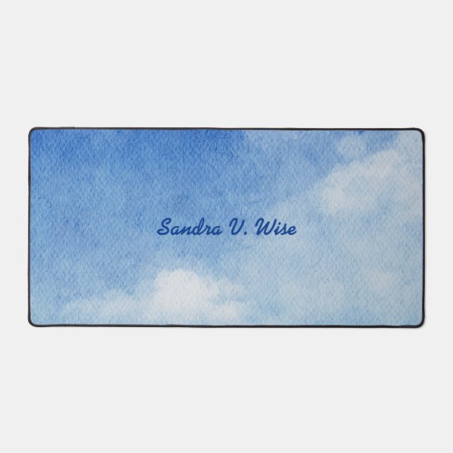 Ruhig Custom Sky Dreams Wasserfarbe Blau & Weiß Schreibtischunterlage (Vorderseite)