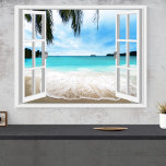 Ruhige 3D-Sicht auf Meer und Strand Poster<br><div class="desc">Schöne Aussicht aufs Meer,  Imitate Fensterfront,  für ein fensterloses Büro. Sehr realistische 3D-Strandwandkunst,  optisches Illusionsplakat,  das auf einem Büro oder einer Studentenwand gut aussehen würde.</div>