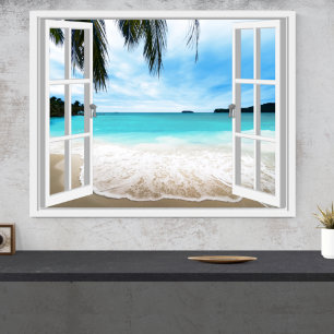 Ruhige 3D-Sicht auf Meer und Strand Poster