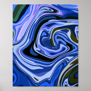 Ruhige abstrakte Fluid-Kunst mit kühlen Tönen Poster