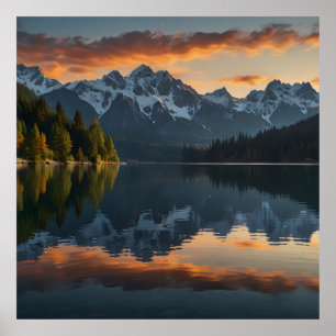 Ruhige Alp Landschaft beim Sonnenaufgang Poster
