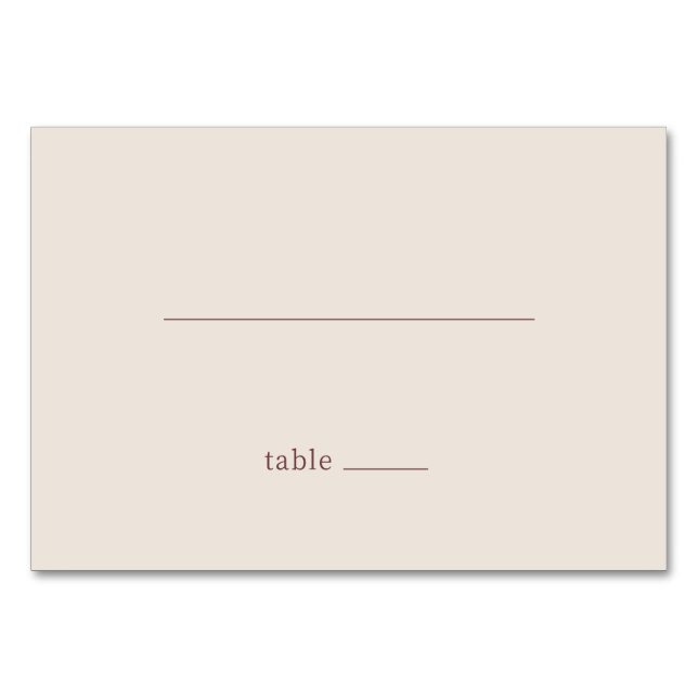 Ruhige Beige Minimalistische Tischkarte Tischnummer (Vorderseite)