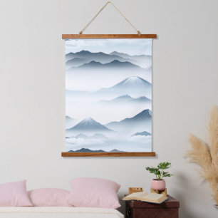 Ruhige Berge Schnee Blau Weiße Szene Wandteppich Mit Holzrahmen