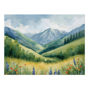 Ruhige Berglandschaft - Aquarellwald Poster