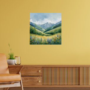 Ruhige Berglandschaft - Aquarellwald Poster