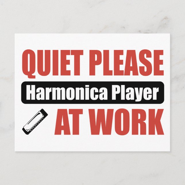 Ruhige Bitte Harmonica Player am Arbeitsplatz Postkarte (Vorderseite)