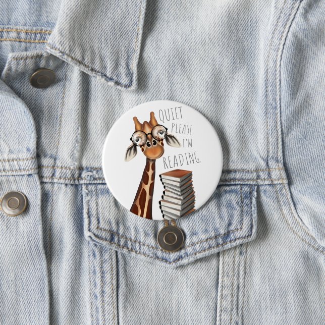 Ruhige Bitte lese, buche Lover Giraffe Abzeichen Button (Beispiel)