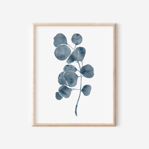 Ruhige blaue Aquarell-Eukalyptus-Zweig-Kunst Poster