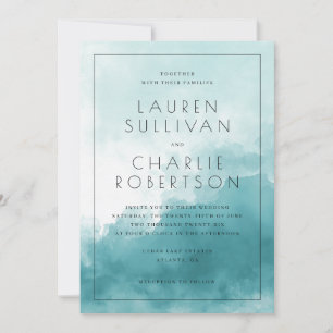 Ruhige Blaue Aquarell-Hochzeitseinladung Einladung