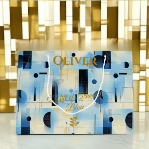 Ruhige Blaue Geometrische Moderne Geschenktasche Große Geschenktüte