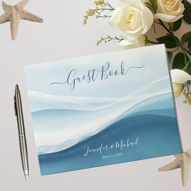 Ruhige blaue Strandhochzeit Gästebuch (Serene Blue Beach Abstract Wedding Guest Book)