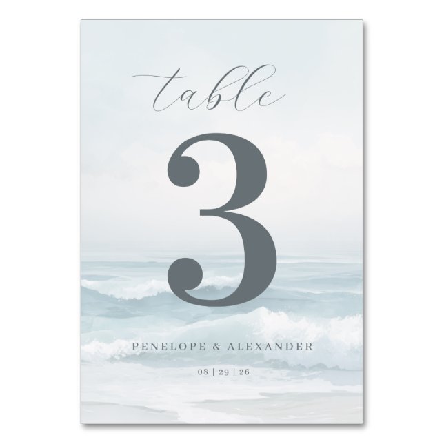 Ruhige blaue Strandwellen Tischnummer (Vorderseite)