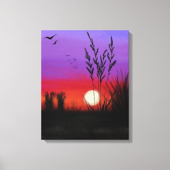 Ruhige Canvas Print Lake Sunset - Aquarell Leinwanddruck (Vorderseite)
