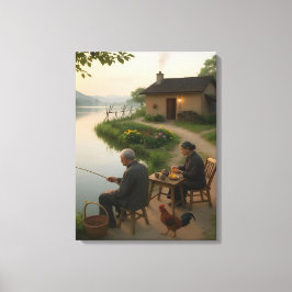 Ruhige Dorfmorgenszene an der Seemauer-Wandkunst Leinwanddruck