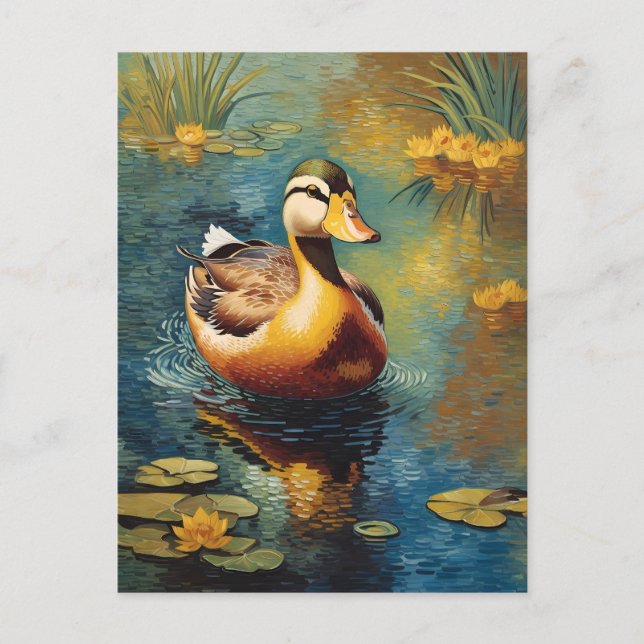 Ruhige Ente auf einem Teich künstlerische Malerei Postkarte (Vorderseite)