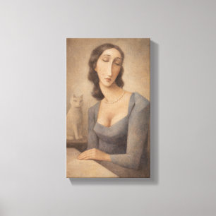 Ruhige Frau mit ihrer Katze Leinwanddruck