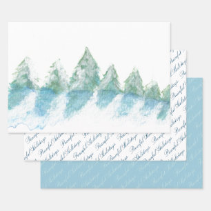 Ruhige Friedliche Winterwald-Wasserfarbe Schrift Geschenkpapier Set