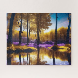 Ruhige gelbe Lila Reflektion unter blauem Himmel