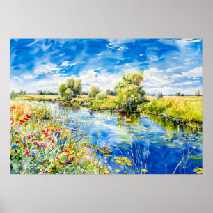 Ruhige Gewässer im Frühling Havelland Aquarell Poster