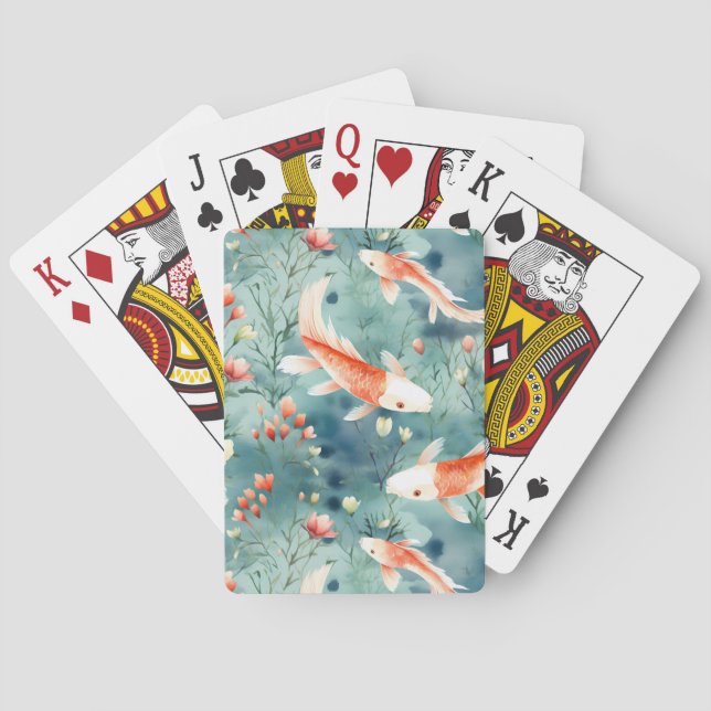 Ruhige Gewässer: Wasserfarben-Koi-Fischmuster Spielkarten (Rückseite)