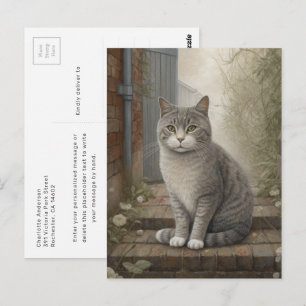 Ruhige graue Katze, die sich auf der hinteren Vera Postkarte