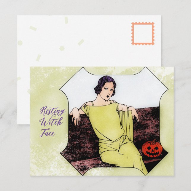Ruhige Hexenkleidung modische Vintage Frau Postkarte (Vorne/Hinten)