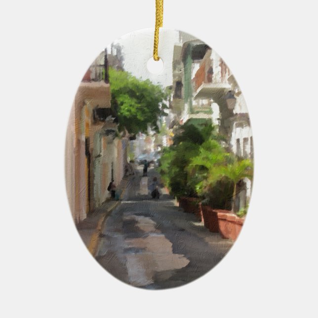 Ruhige kleine Straße von Puerto Rico Keramikornament (Vorne)