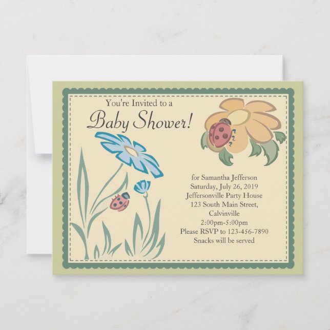 Ruhige Ladybugs neutrale Babydusche Einladungen (Vorderseite)