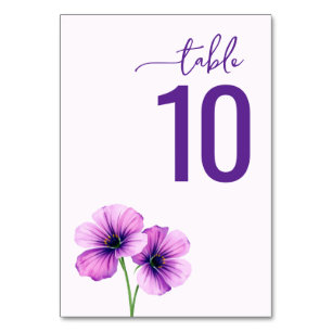 Ruhige lila Blumen-Hochzeitstischkarte Tischnummer
