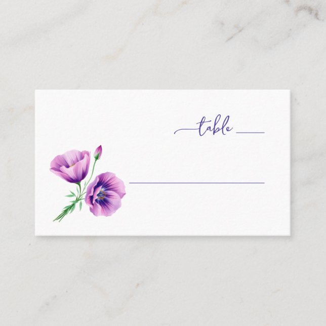 Ruhige lila florale Mohn-Illustration Platzkarte (Vorderseite)